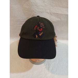 Hustle Gang Embroidered Bear Baseball Cap Green Black Adjustable Strap